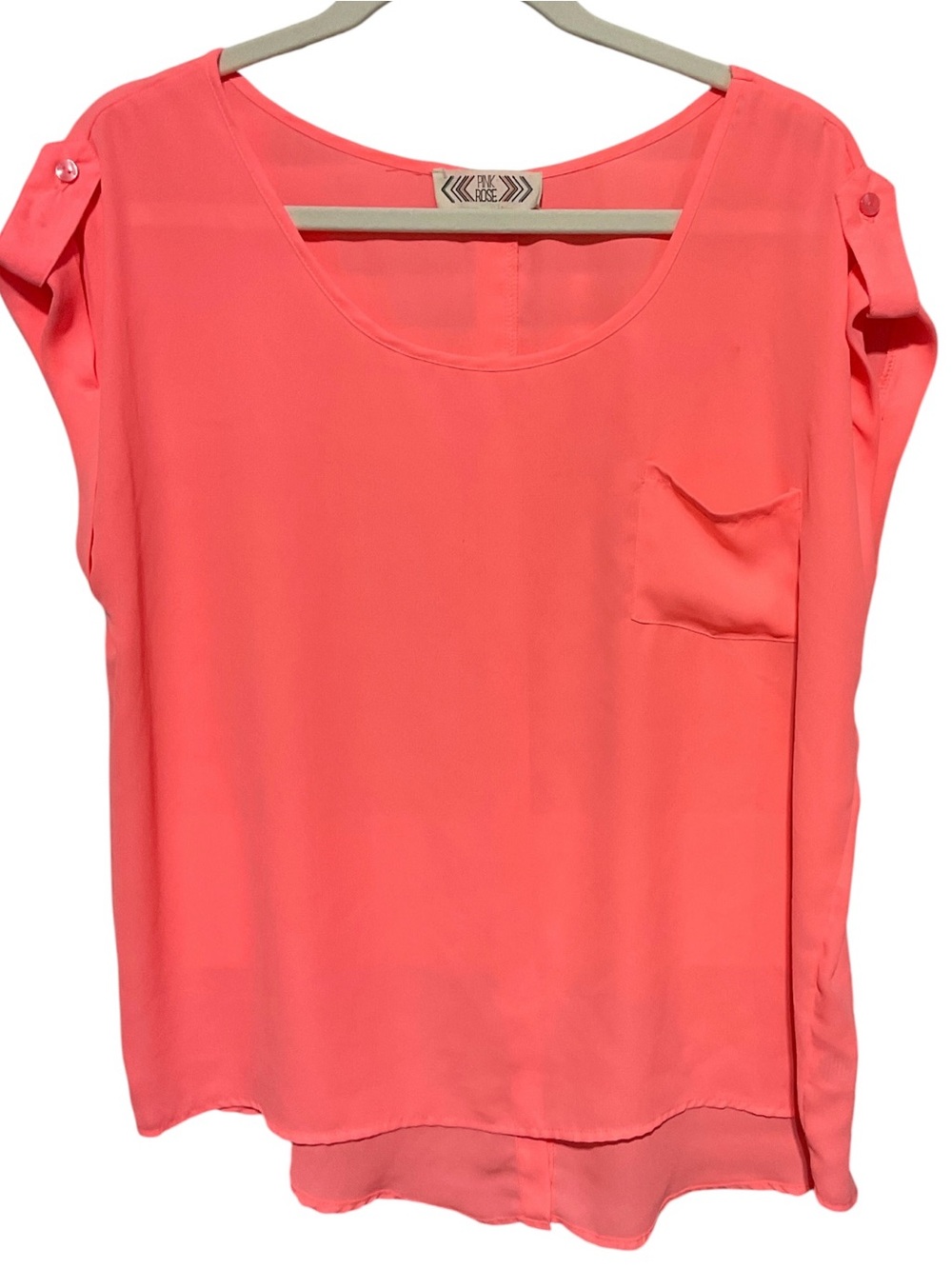Pink Rose High-Low Neon Orange Button-Back Blouse – Size XL